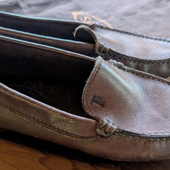 TOD'S Italian Leather Loafers 6.5 Brown Leather Driving Moc - Picture 2 of 10